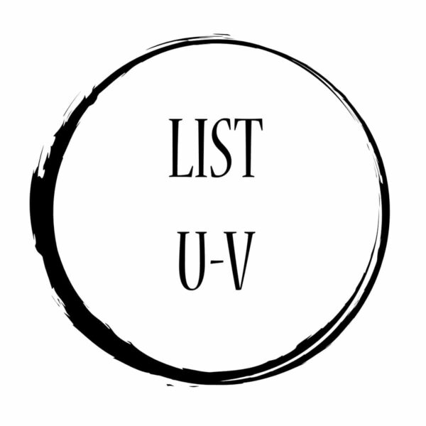 A black circle with the words list uv.