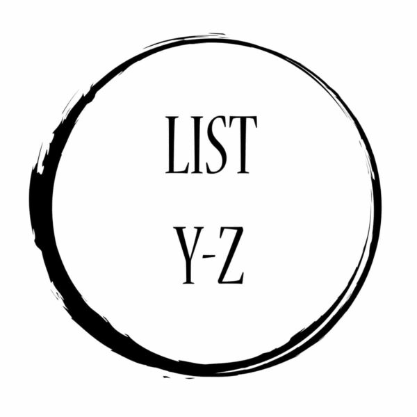 A black circle with the words list y - z.
