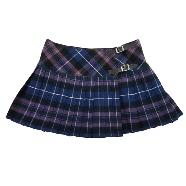 A Pride of Scotland Tartan Homespun Kilted Mini Skirt with buckles.