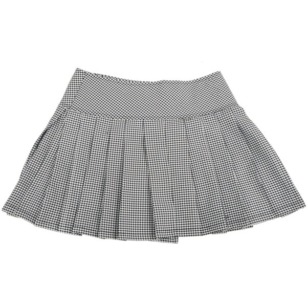 A Burns Check Homespun Billie-Style Kilted Mini-Skirt in black and white gingham pattern on a white background.