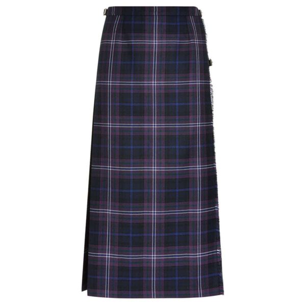 A Medium Weight Premium Wool Hostess Kilted Skirt in blue and purple plaid.