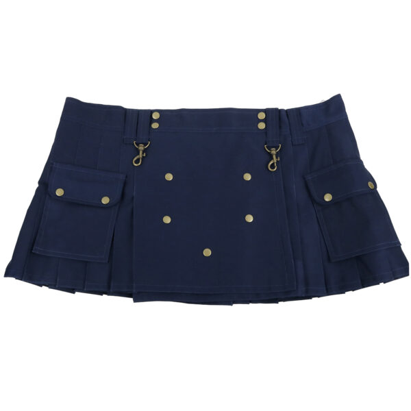 Blue Wilderness Canvas Mini Skirt 42W 14L with gold buttons.
