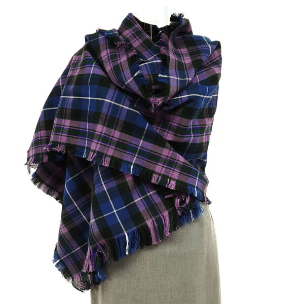 A Tartan Stole - Poly-Viscose Wool Free on a mannequin dummy.