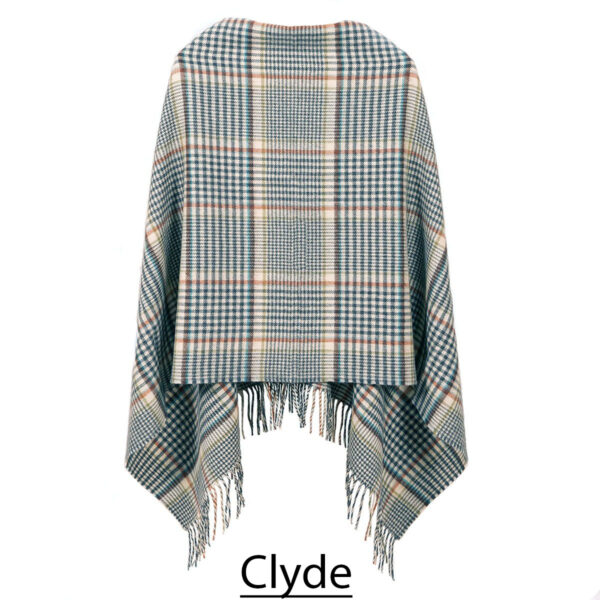 The Scottish Lambswool Tartan Poncho is shown on a white background.