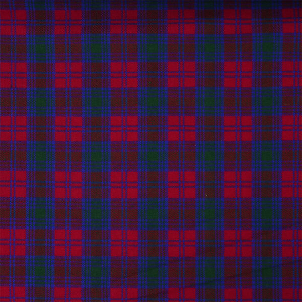 A red and blue plaid tartan fabric.