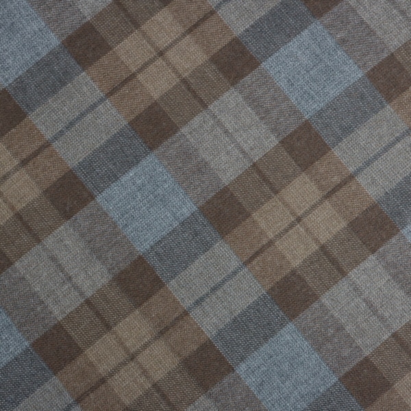 A close up of a blue and brown OUTLANDER Authentic Premium Wool Tartan fabric.