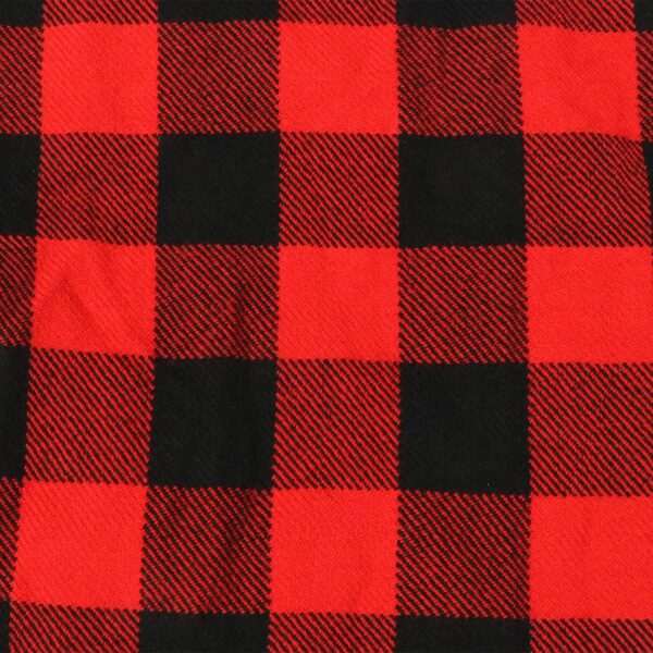 A close up of a red and black buffalo plaid fabric.