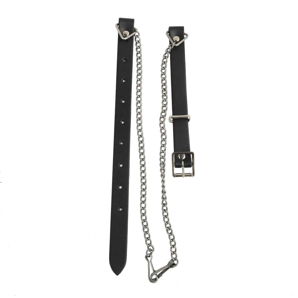 A Premium Black Leather Sporran Strap With Antiqued Chain with an antiqued chain attached to it.