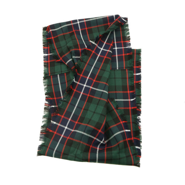 A Galbraith Modern Tartan Crossed Infinity Scarf - Wool Free, featuring a combination of green and red plaid design, beautifully contrasted against a white background.