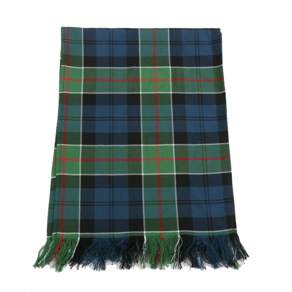 A Colquhoun Ancient Poly/Viscose Tartan Scarf with fringes.