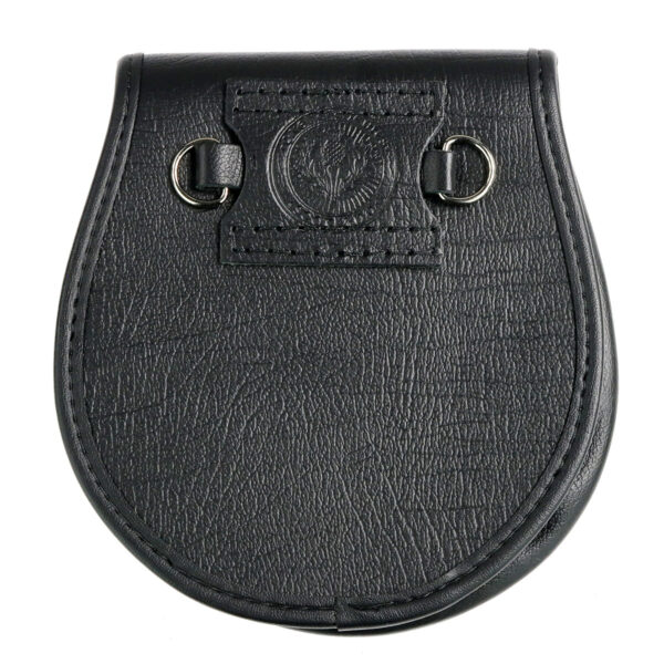 A Celtic Embossed Studded Premium Fur Sporran with a buckle on it.