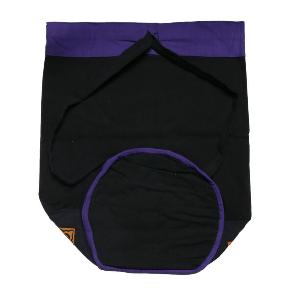 A black and purple drawstring bag with a Green Celtic Cross Backpack design.