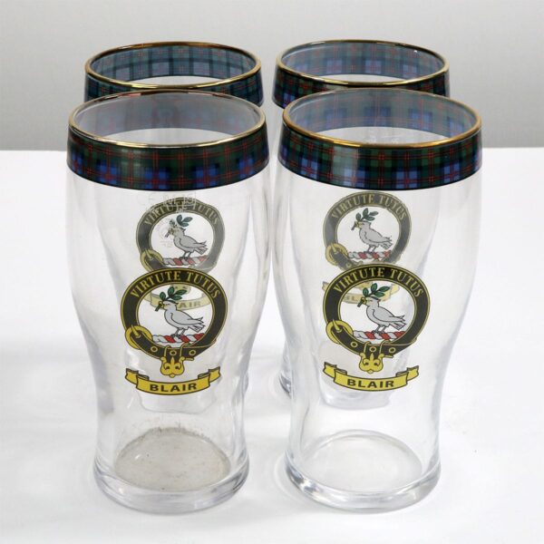 Four Blair Clan Crest Tartan pub glass sets.