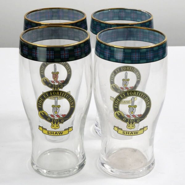 Set of 5 Ross Clan Crest Tartan Pub Glasses.