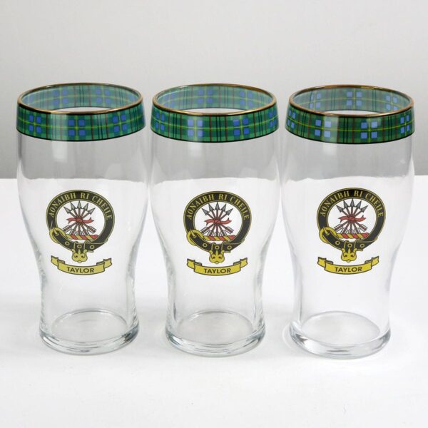 Three Sinclair Clan Crest Tartan Pub Glasses - Set of 3.