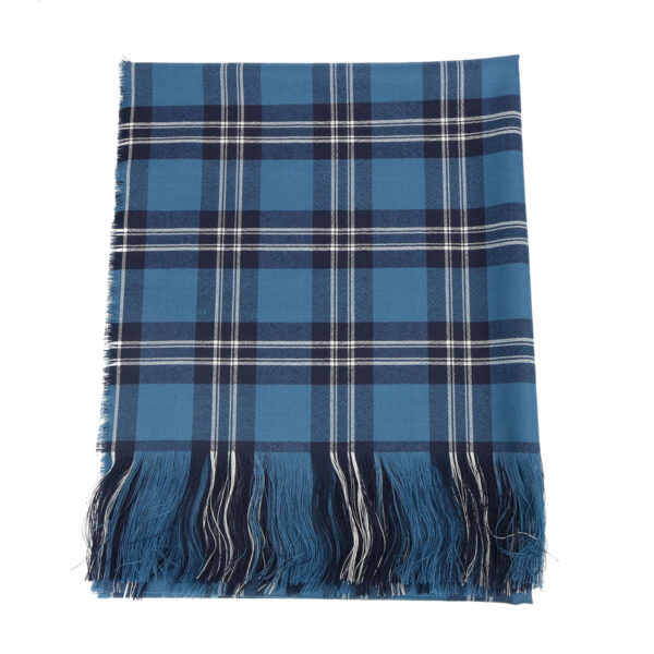 A blue and white Earl of St Andrews - Spring Weight Wool Tartan Stole with fringes.