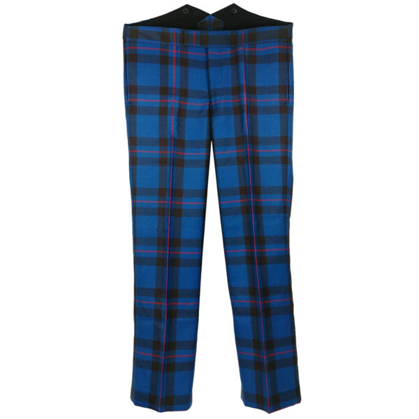 A Tartan Trews Light Weight 11oz with black and red stripes.