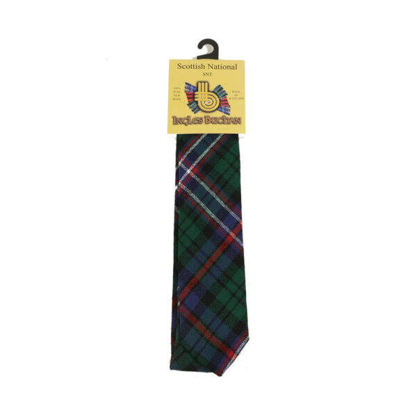 A Scottish National Child Size Tartan Tie - Spring Weight on a white background.