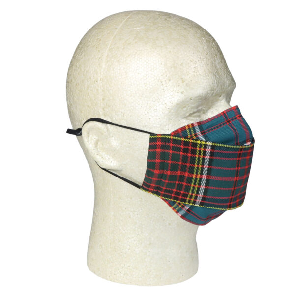 An Origami Tartan Masks - Cotton mannequin wearing a plaid face mask made of cotton.