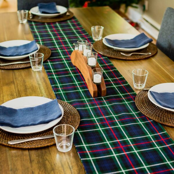 Reversible Tartan Table Runner - Homespun Wool Blend crafted in authentic Scottish plaid, perfect for adding a touch of heritage to any dining space.