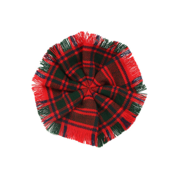 A red and green Fringed Tartan Rosette - Homespun Wool Blend scarf.