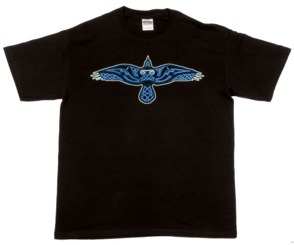 A black Celtic Raven t-shirt-gone 7/23 with a blue eagle on it.