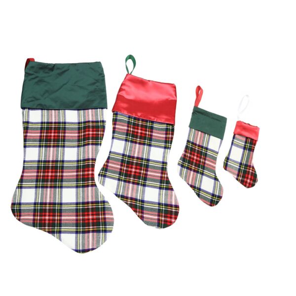 Three Tartan Stocking - Homespun Wool Blend stockings on a white background.