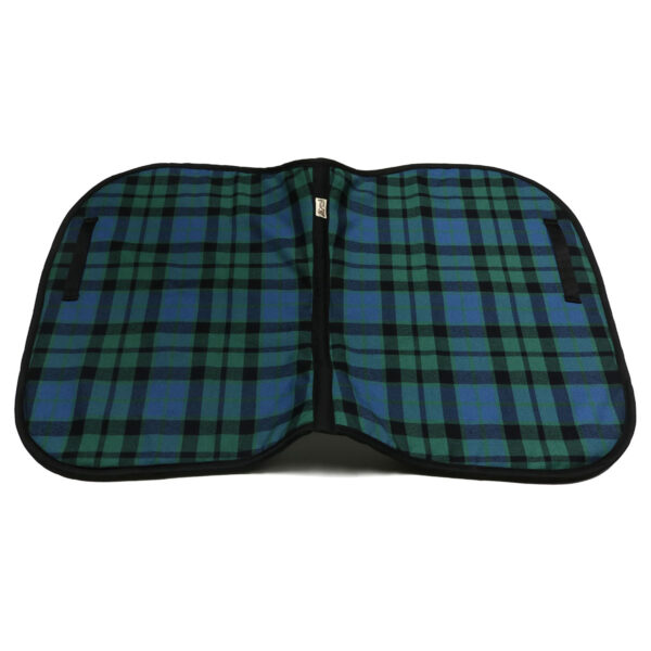 An English Style Saddle Pad - Heavy Weight Premium Scottish Wool-NLA made with heavy weight premium Scottish wool, featuring a green and black tartan design.