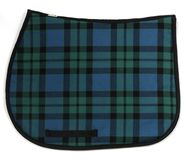 A English Style Saddle Pad - Heavy Weight Premium Scottish Wool-NLA featuring a green and black plaid design.