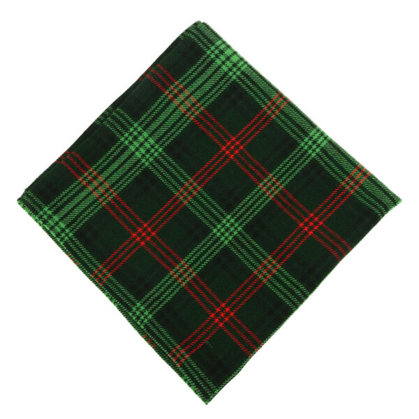 A Tartan Pocket Square - Homespun Wool-Blend, featuring a green and red plaid pattern, displayed on a white background.