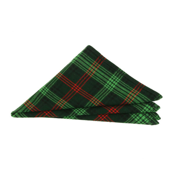 A Tartan Pocket Square - Homespun Wool-Blend in green and red plaid on a white background.