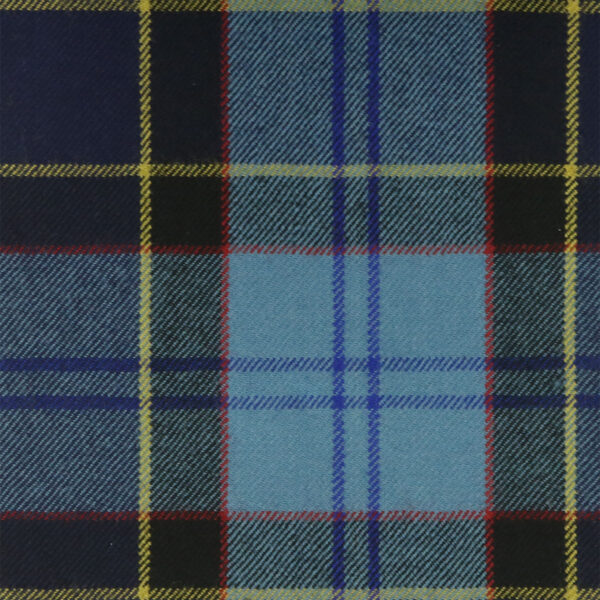A close up of a blue and red tartan fabric.