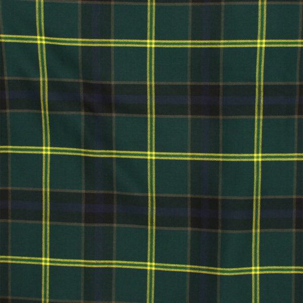 A close up of a green and yellow plaid fabric resembling a US Army Light Weight 11oz 5 Yard Premium Wool Kilt.