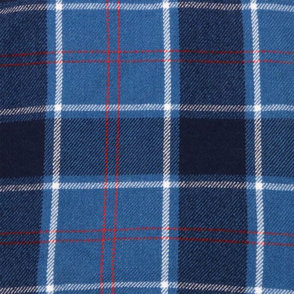 A close up image of a blue and red plaid shirt.