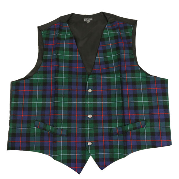 A Campbell of Cawdor Modern Tartan Vest - Spring Weight 8 oz. Wool - Size 50 with a black and green lining.