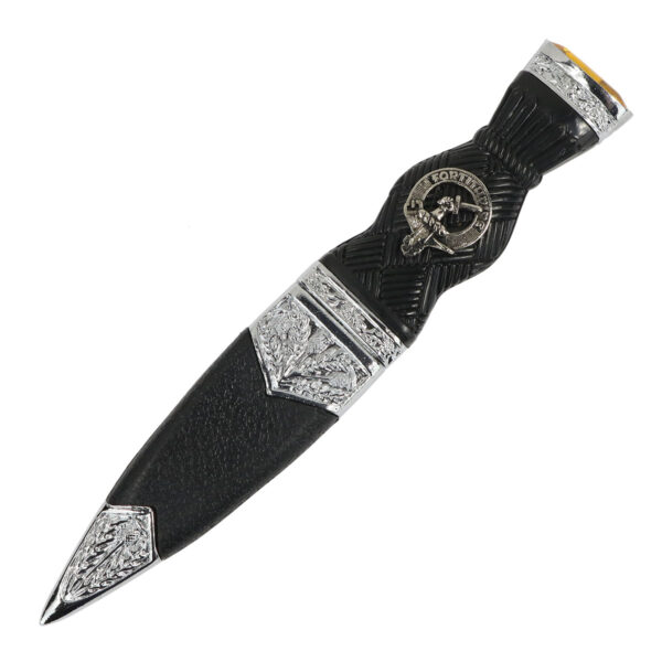 A black and silver Clan Crest Standard Sgian Dubh on a white background.