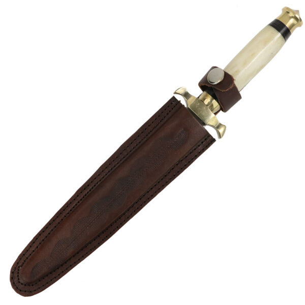 A Bone Handle Renaissance Dagger with a brown and white handle.