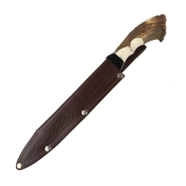 A Genuine Full Crown Stag Handle Damascus Steel Dirk with antlers as a stag handle.