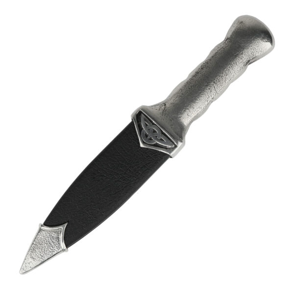 A Pewter Celtic Knot Sgian Dubh on a white background.