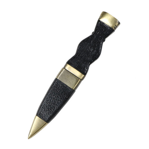 A Thistle Sgian Dubh Bronze Finish Yellow Gem Top on a white background.