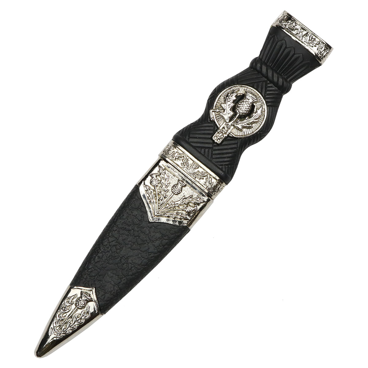 A black Thistle Sgian Dubh Chrome Top on a white background.