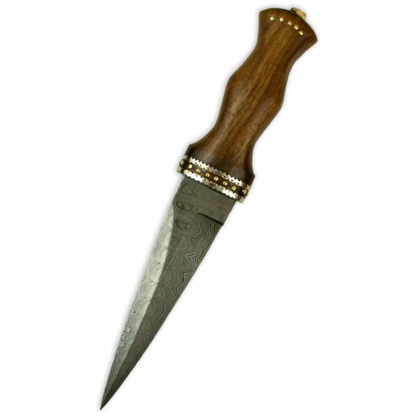 A Damascus Dirk With Ornate Rosewood Handle on a white background.