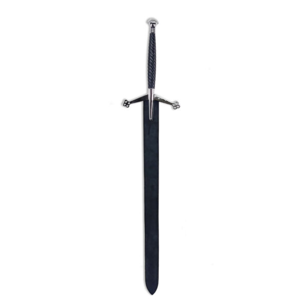 A 52 Inch Black Wood-Handled Claymore - Old Display on a white background.
