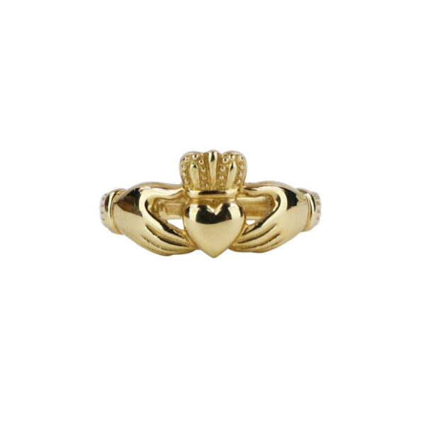 A Women's 10K Gold Claddagh Wedding Ring - Size 7, perfect for weddings.