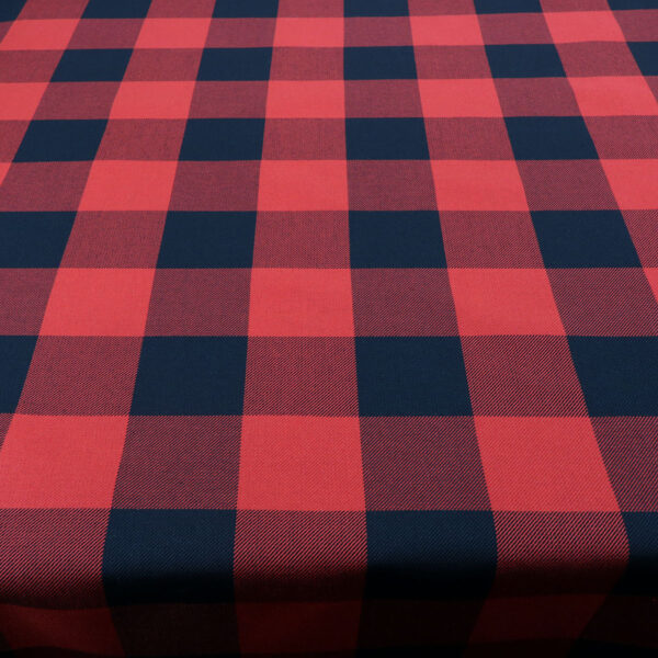A red and black buffalo check tablecloth.