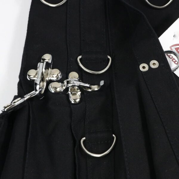 A black Khromed Kilt - Broken Buckle - Size 44W 23L with metal buckles on it.