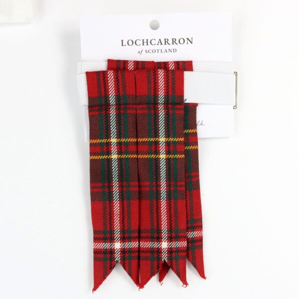 A red and green Hay Modern Light Weight Premium Wool Tartan Flashes with a tag on it.