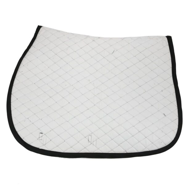 A MacKay Modern English Style Saddle Pad - Homespun Wool-Blend in white and black, made from a homespun wool-blend, showcased on a pristine white background.
