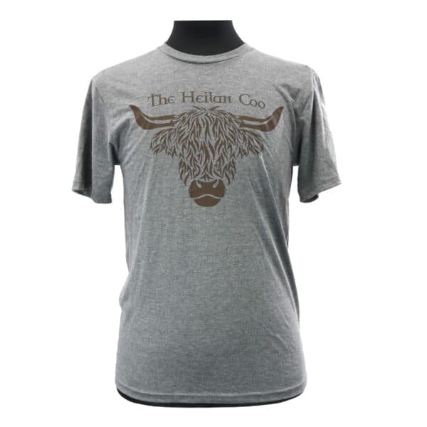 A Heilan Coo T-Shirt featuring a highland cow.