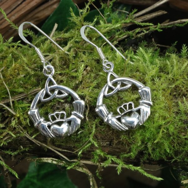 Sterling Silver Triquetra Claddagh Earrings